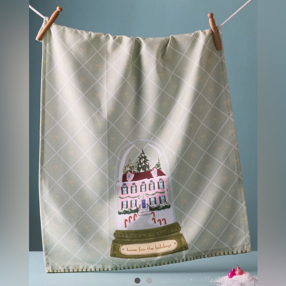 NWT Anthropologie Home For the Holidays Dish Towel in Moss Green